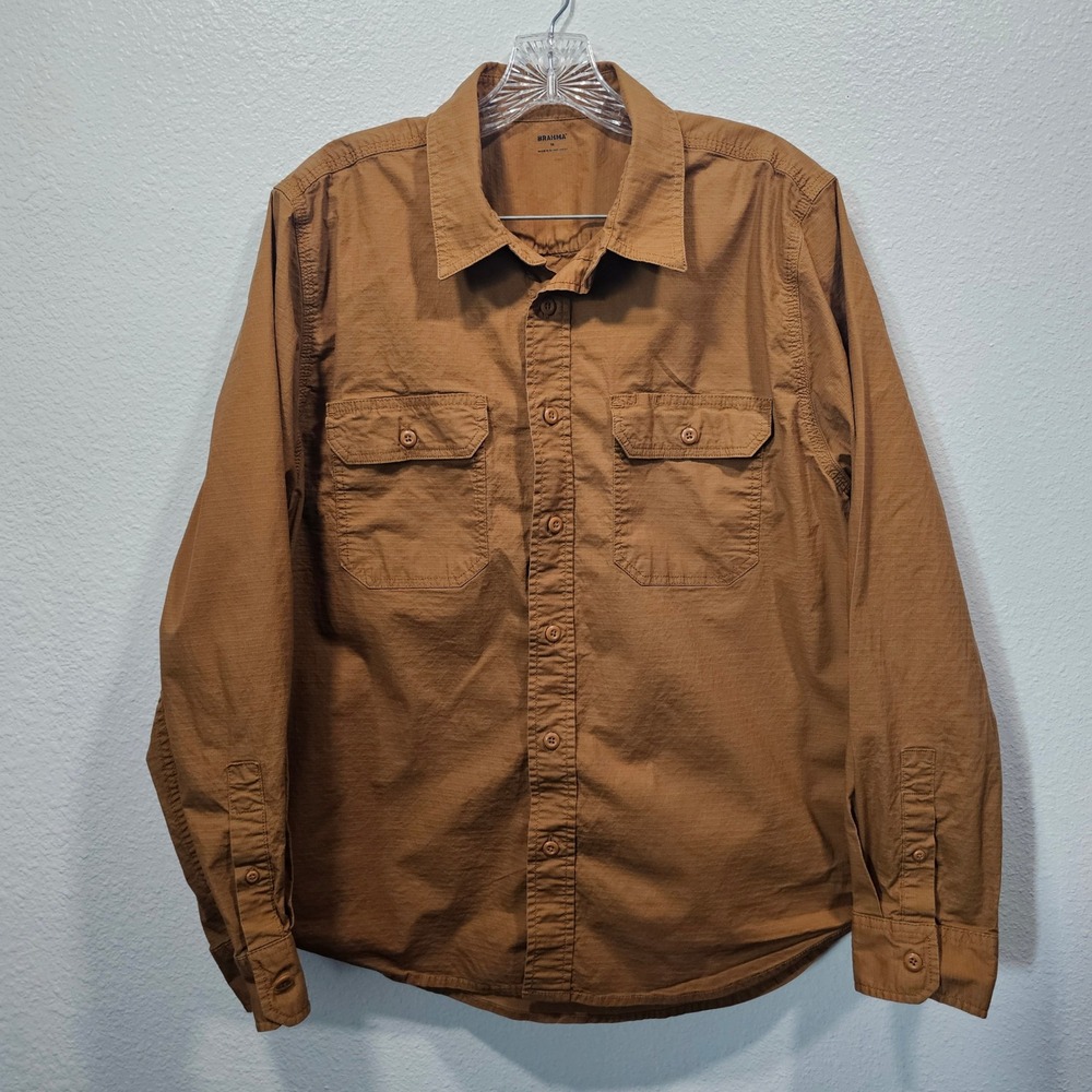 Brahma Mens Long Sleeve Button Down Work Utility Shirt Brown Size M